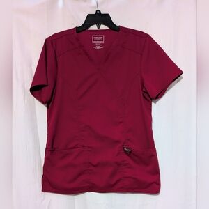 Cherokee Nursing Scrub Medical Uniform Women's Maroon Short Sleeve Top Medium